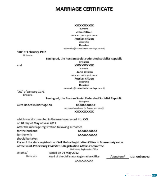 Download Russia Head of the civil status registration office marriage certificate Photoshop template